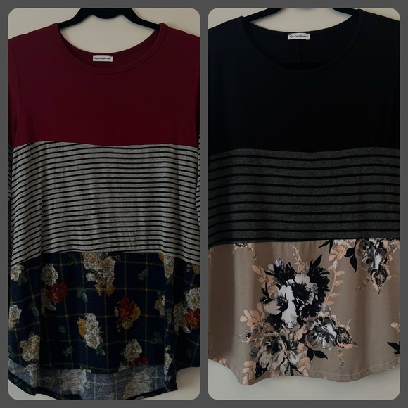 SALE ☘️ bundle of 2 long sleeve crew neck mix prints top by EGS BY ELOGES - Picture 1 of 16